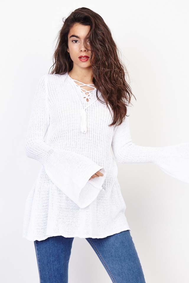 Lace-up Bell Sleeves Top